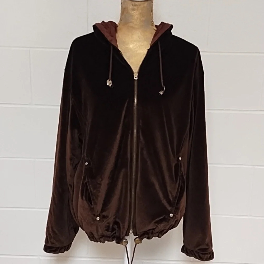 CS Signature Brown Velvet Reversible Hoodie Jacket Large